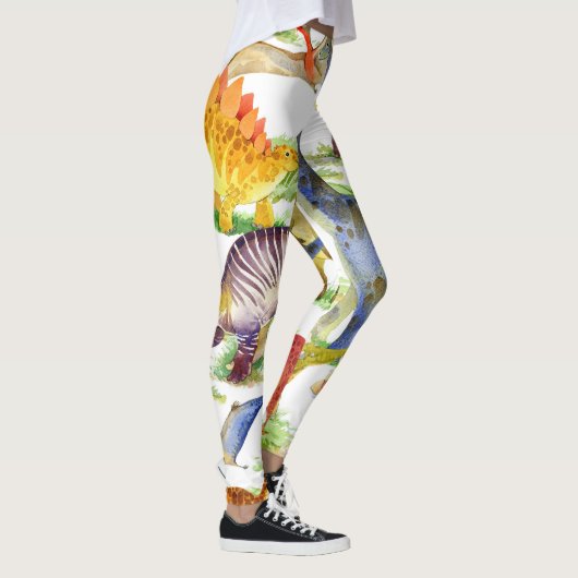 Niedliche Dinosaurier Wasserfarbe Nahtlose Kunst Leggings (Rechts)