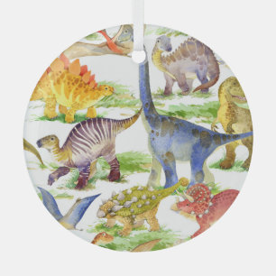 Niedliche Dinosaurier Wasserfarbe Nahtlose Kunst Ornament Aus Glas
