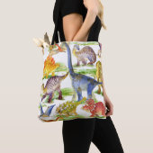 Niedliche Dinosaurier Wasserfarbe Nahtlose Kunst Tasche (Von Nahem)
