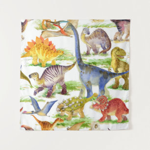 Niedliche Dinosaurier Wasserfarbe Nahtlose Kunst Wandteppich