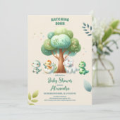 Niedliche Dinosaurier Wasserfarbenhahn Bald Babydu Einladung (Stehend Vorderseite)