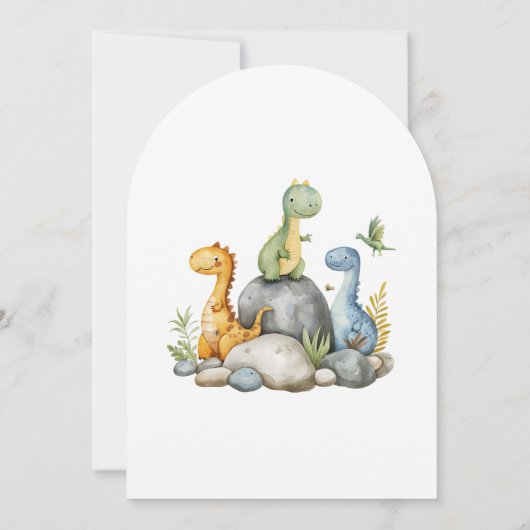 Niedliche Dinosaurier Wasserfarbenhahn Bald Babydu Einladung (Rückseite)