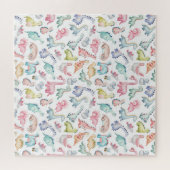 Niedliche Dinosaurier, Wasserfarbmuster für Kinder Puzzle (Horizontal)