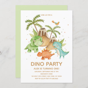 Niedliche Dinosaurier Watercolor Geburtstagsparty Einladung