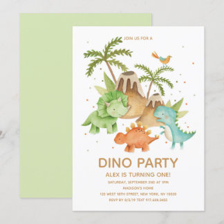 Niedliche Dinosaurier Watercolor Geburtstagsparty Einladung