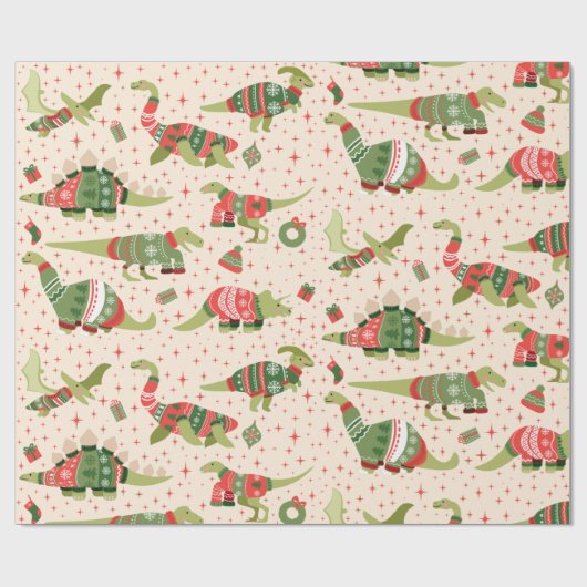Niedliche Dinosaurier Weihnachts-Sweaters Packpapi Geschenkpapier (Flach)