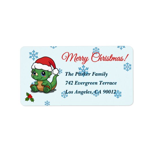 Niedliche Dinosaurier Weihnachtsfeiertage Rücksend Adressaufkleber (Vorne)