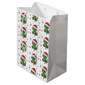 Niedliche Dinosaurier Weihnachtsmannmütze Weihnach Mittlere Geschenktüte (Rückseite Schrägansicht)
