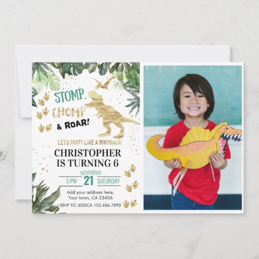 Niedliche Dinosaurier zum ersten Geburtstag Einladung (Vorderseite)