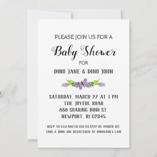 *~* Niedliche Dinosuar Butterfly Star Dusche Einla Einladung (Rückseite)