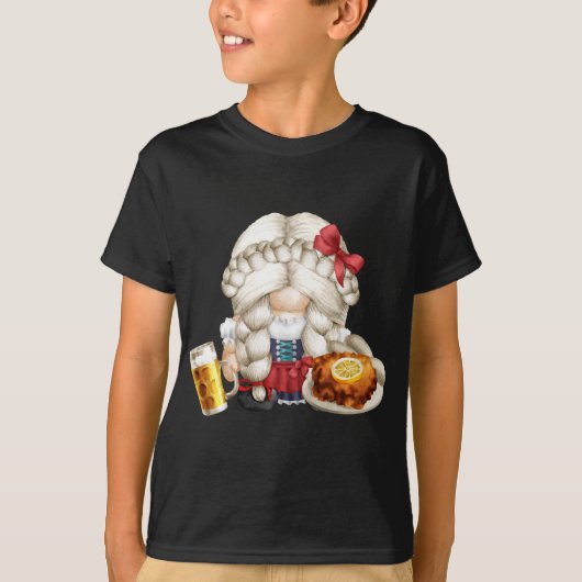 Niedliche Dirndl Gnomie Girl mit Schnitzel und Bie T-Shirt (Vorderseite)