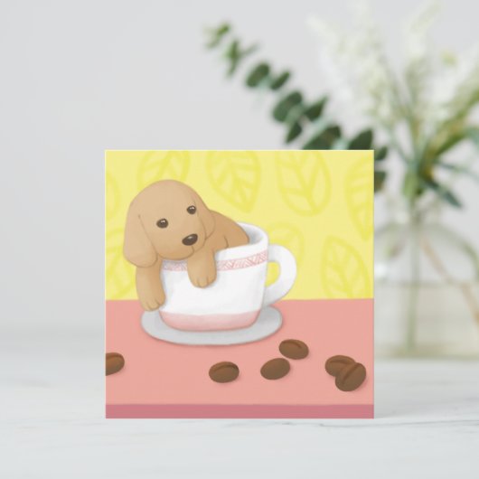 Niedliche Dog & Kaffeebohnen Illustration Art Dankeskarte (Stehend Vorderseite)