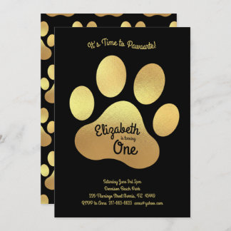 Niedliche Dog Paw Print Kids 1. Geburtstag Gold Sc Einladung