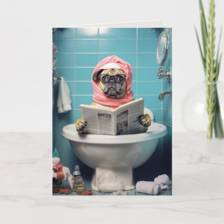 Niedliche Dog Reading Zeitung im Bad Faltkarte Dankeskarte