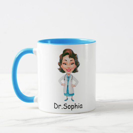 Niedliche Doktorabbildung Schwarzer Farbtext Tasse (Links)