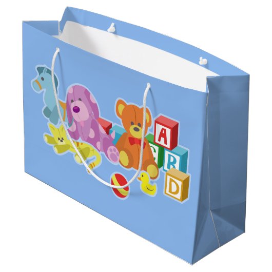 Niedliche Dolls (blau) Große Geschenktüte (Rückseite Schrägansicht)