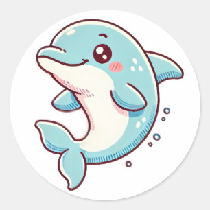 Niedliche Dolphin-Aufkleber - Playful und Ocean In Runder Aufkleber