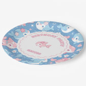 Niedliche Dolphin & Blume Geburtstag Pappteller (Schrägansicht)