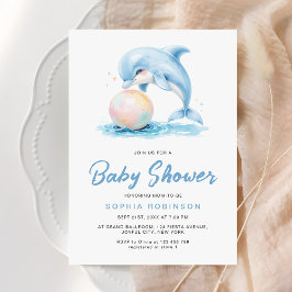 Niedliche Dolphin Dusty Blue Kinderdusche Einladung