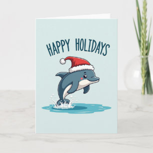 Niedliche Dolphin Happy Holidays Weihnachtsmannmüt Karte