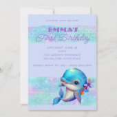 Niedliche Dolphin Iridescent 1. Geburtstag Einladung (Vorderseite)