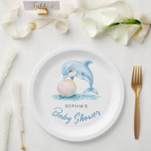 Niedliche Dolphin Minimalistische Babydusche Pappteller