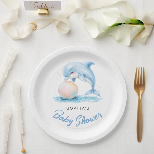 Niedliche Dolphin Minimalistische Babydusche Pappteller (Hochzeit)