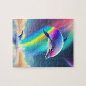 Niedliche Dolphin mit Regenbogen und Neonlicht Puzzle (Horizontal)
