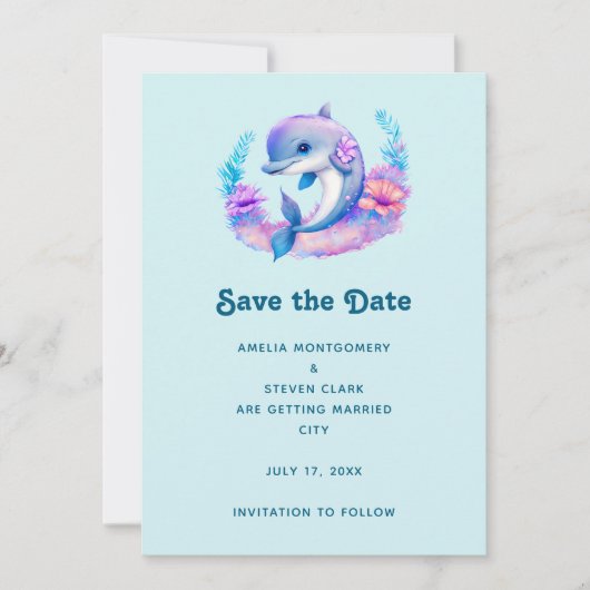 Niedliche Dolphin Sea-Hochzeit Save The Date (Vorderseite)