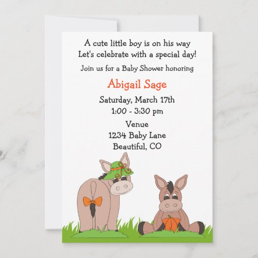 Niedliche Donkey-Kinderdusche - Einladung für Jung (Vorderseite)