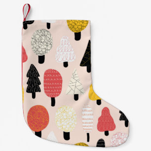 Niedliche Doodle-Bäume nahtlos Vintages Muster. Wi Kleiner Weihnachtsstrumpf