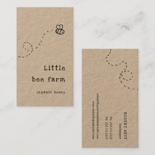 niedliche Doodle-Biene mit rustikaler Honigkarte Visitenkarte (Vorne/Hinten)