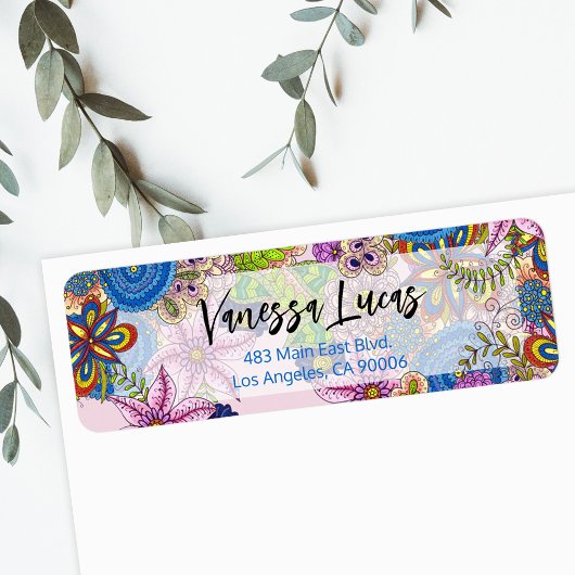 Niedliche Doodle-Blume Rücksendeadresse