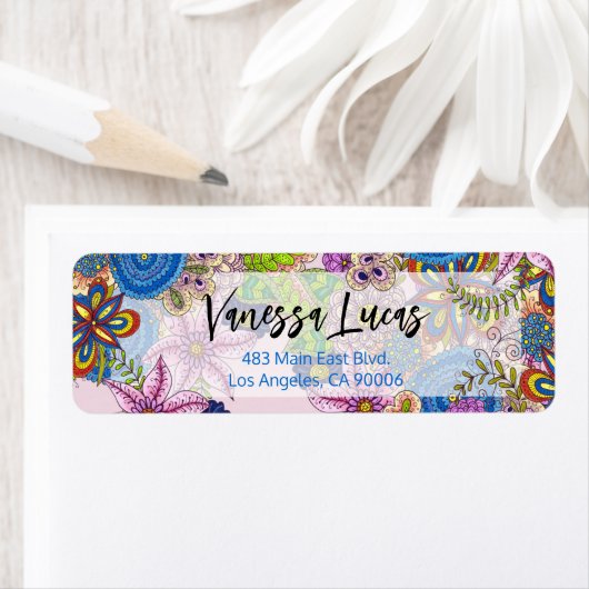 Niedliche Doodle-Blume Rücksendeadresse (Insitu)