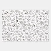 Niedliche Doodle-Blütenfeder in Schwarz und Weiß Geschenkpapier Set (Vorderseite 2)