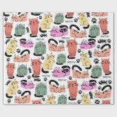 Niedliche Doodle-Katzen und Paw-Drucke Geschenkpapier (Flach)