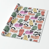 Niedliche Doodle-Katzen und Paw-Drucke Geschenkpapier (Ungerollt)