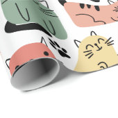 Niedliche Doodle-Katzen und Paw-Drucke Geschenkpapier (Rolleneckpunkt)