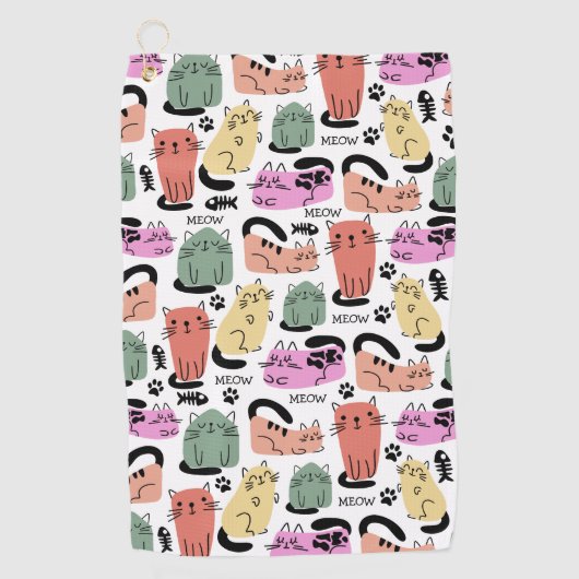Niedliche Doodle-Katzen und Paw-Drucke Golfhandtuch (Vorderseite)