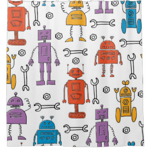Niedliche Doodle-Roboter. Nahtloses Muster. Cartoo Duschvorhang