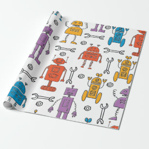 Niedliche Doodle-Roboter. Nahtloses Muster. Cartoo Geschenkpapier