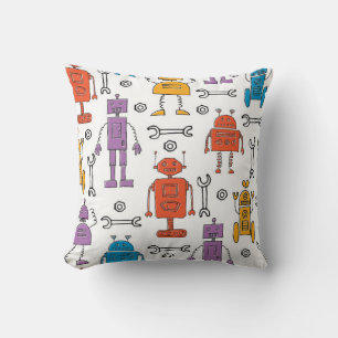 Niedliche Doodle-Roboter. Nahtloses Muster. Cartoo Kissen