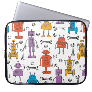 Niedliche Doodle-Roboter. Nahtloses Muster. Cartoo Laptopschutzhülle