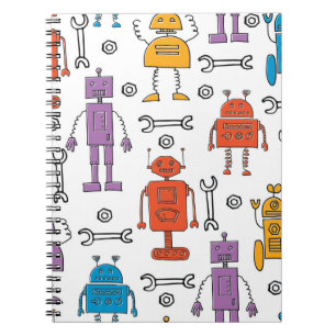 Niedliche Doodle-Roboter. Nahtloses Muster. Cartoo Notizblock