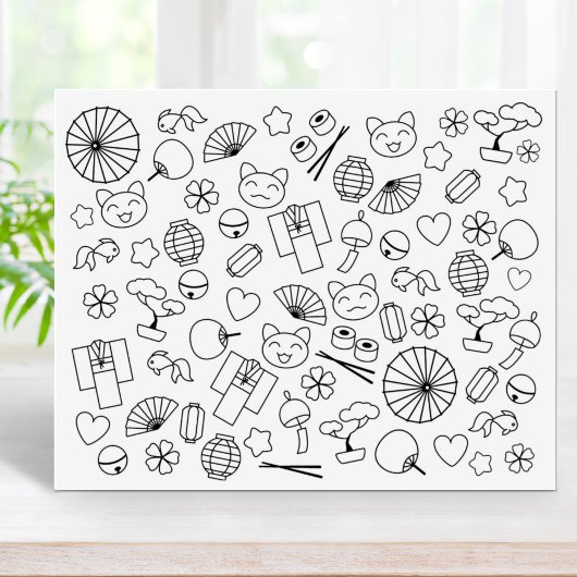 Niedliche Doodles auf der japanischen Kultur-Farbs Gummistempel