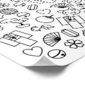 Niedliche Doodles auf der japanischen Kultur-Farbs Poster (Ecke)