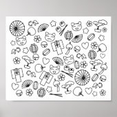 Niedliche Doodles auf der japanischen Kultur-Farbs Poster (Vorne)