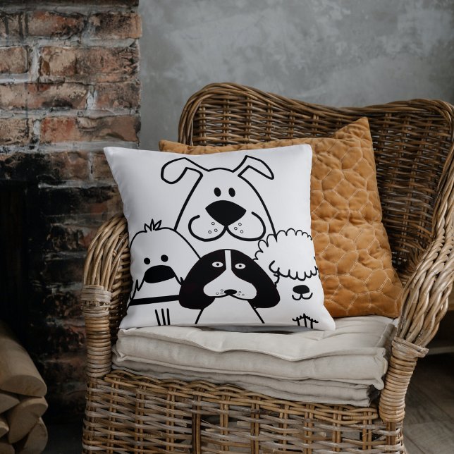 Niedliche Doodles aus vier schwarzen und weißen Do Kissen (Cute pillow for dog lovers.)