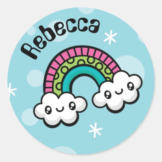 Niedliche Doodles Regenbogenkleber Runder Aufkleber (Vorderseite)
