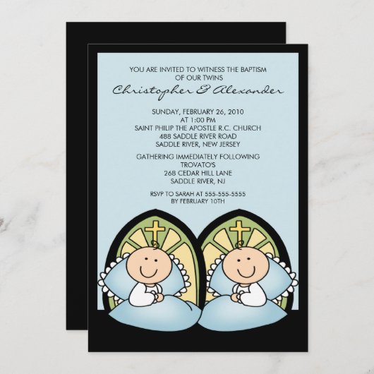 Niedliche Doppeljungen-Taufe-Taufe Inviation Einladung (Vorne/Hinten)